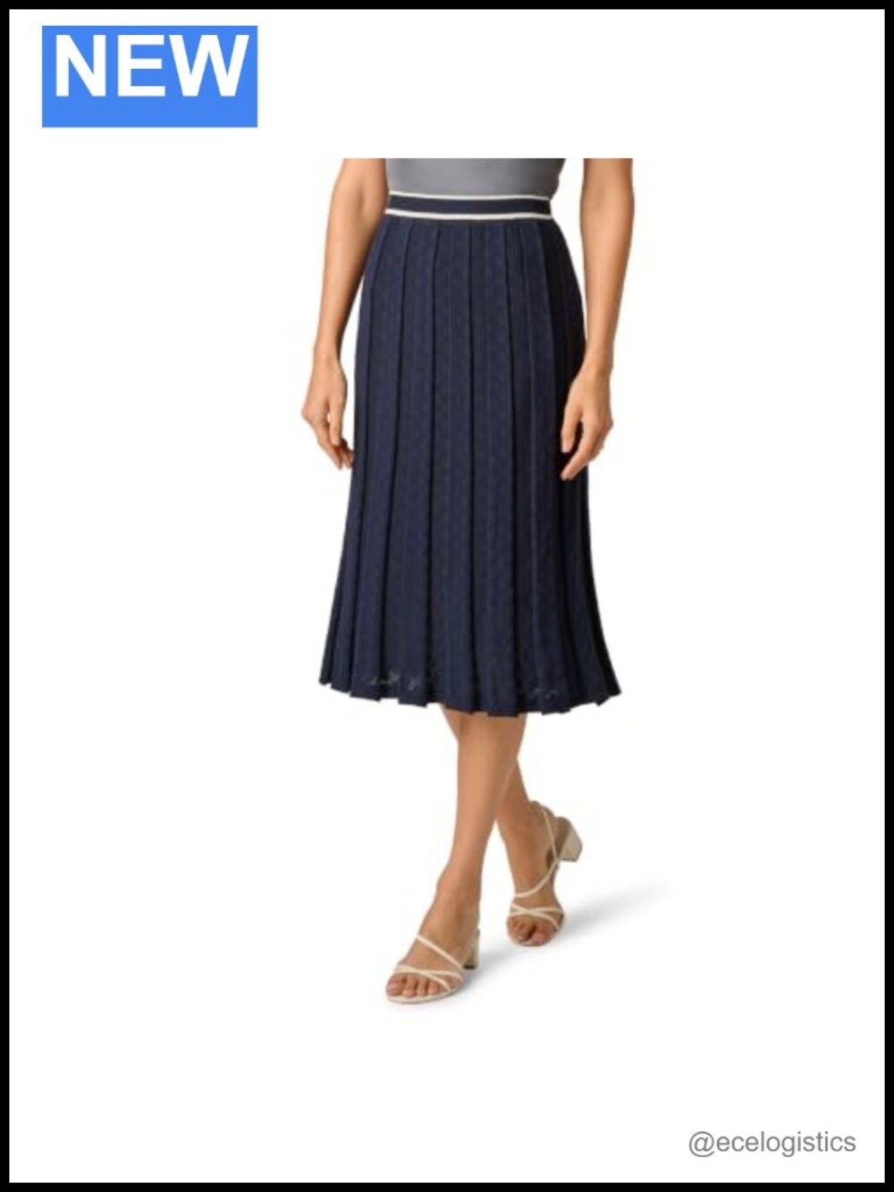 Pointelle Knit Tipped Midi Skirt Viscose Blend Pull On